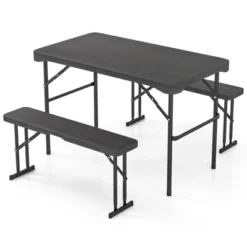 Tangkula Outdoor Table Bench Set Folding Picnic Table Set W/ 2 Benches Sturdy Metal Frame -Beauty house GUEST fd567c33 0431 44c6 85f9 cc468ae4ddca