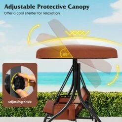 Tangkula 3-Seat Patio Swing W/ Canopy & Removable Cushions & Side Pockets Stand -Beauty house GUEST fd67b1d3 88bc 4661 ba99 916e812a2d2a