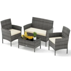 Tangkula Set Of 4 Patio Furniture Set W/Washable Cushions & Tempered Glass Coffee Table -Beauty house GUEST fe02381b c04a 4679 b189 e895341a7c9c