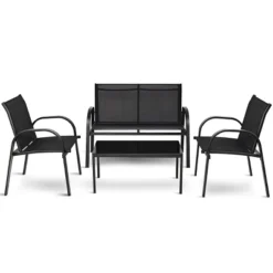 Tangkula 4PCS Black Furniture Set Chairs Coffee Table Patio Garden Brand New -Beauty house GUEST fe306a4f 7f28 424d 9bd0 794687ff10fc