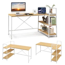 Tangkula 59 Inch L-Shaped Computer Desk Large Reversible Corner Desk W/ Open Storage Shelves Space-Saving Writing Study Table PC Laptop Gaming Desk Black/White + Natural/Black + Walnut -Beauty house GUEST fe9b2c90 6970 4236 b344 298503fe3f9f