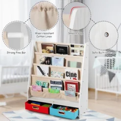 Tangkula Book Rack Kids Toys Organizer Shelves With 4 Sling Bookshelf And 2 Boxes -Beauty house GUEST fef6fff5 21c0 4818 a76d 70b5c1e43c82