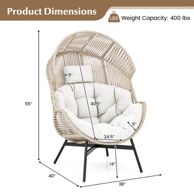 Tangkula Wicker Stationary Egg Chair Lounge Basket Sofa Chair W/ Heavy-Duty Metal Frame 7 Tangkula Wicker Stationary Egg Chair Lounge Basket Sofa Chair W/ Heavy-Duty Metal Frame - Image 5