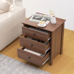 Tangkula 3-Drawer Nightstand Wooden Bedside Table Modern Side End Table Walnut -Beauty house GUEST ff23764b 2154 4b3c bd14 a7faa3362ea2