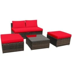 Tangkula 5-Piece Outdoor Rattan Wicker Sofa Set Lounge Chair With Red Cushions -Beauty house GUEST ff465239 59c4 4797 8219 c8a44f9ba546