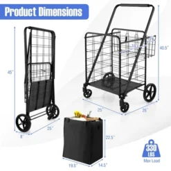 Tangkula Folding Shopping Cart Jumbo Upgraded Utility Grocery Cart W/ Waterproof Liner -Beauty house GUEST ffe03cb8 1c87 40a7 a9f0 ccc3b3712359