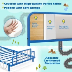 Tangkula Twin Size Kids Bed Frame Car Shaped Metal Platform Bed W/ Upholstered Headboard -Beauty house GUEST ffea85b3 1f5d 4b11 805e 247ade7af5c0